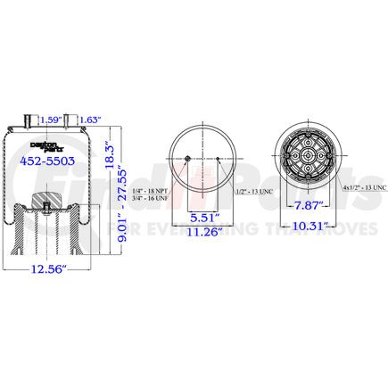 452-5503 by DAYTON PARTS - AIR SPRING;RLOB/P
