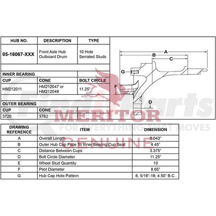 0516067005 by MERITOR - Hydraulic Brake - Hub Assembly