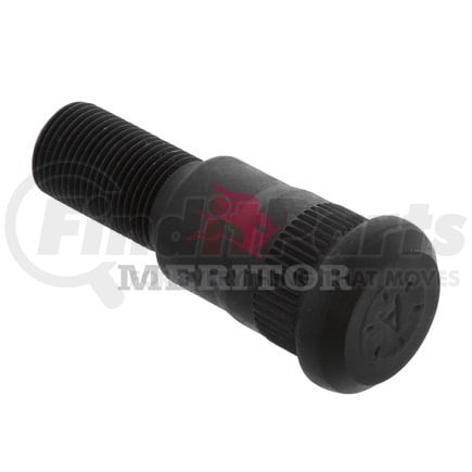 09002173 by MERITOR - Wheel Lug Stud, 7/8"-14 RH Thread, 3-3/8" L, Serrated, Round Head, Grade 8, Stepped Body