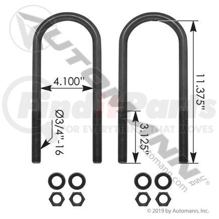 AUBK8154-113 by AUTOMANN - U Bolt Kit, Round, 3/4 in. x 4 in. x 11-3/8 in.