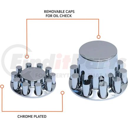 TR615-TWCS by TORQUE PARTS - Wheel Cover - Chrome Universal with 33mm Cylinder Lug Nut Covers