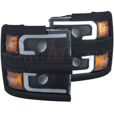 111364 by ANZO - Projector Headlight Set; Clear Lens; w/Plank Style Switchback; Black w/Amber; Black Rim; Pair;