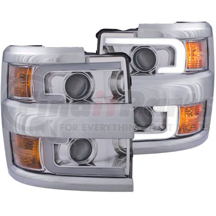 111366 by ANZO - Projector Headlight Set; Clear Lens; w/Plank Style Switchback; Chrome w/Amber; Chrome Rim; Pair;