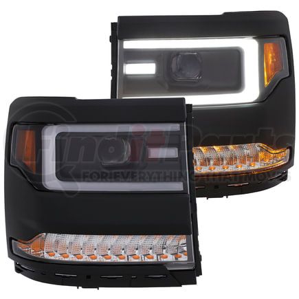 111373 by ANZO - Projector Headlight Set; Clear Lens; Black Housing; Amber Reflector; Pair; w/Plank Style Back;