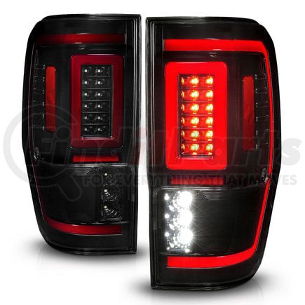 311447 by ANZO - Tail Light Assembly; LED; Smoke Lens; Black Housing; w/Light Bar; Pair;