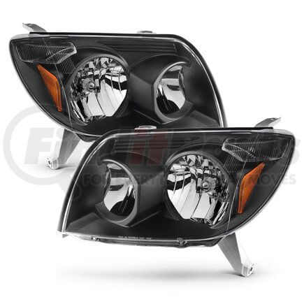 111394 by ANZO - Crystal Headlight Set; Clear Lens; Black Housing; White/Amber;