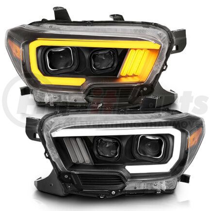 111396 by ANZO - Projector Headlight Set; w/Plank Style Switchback; Black w/Amber;