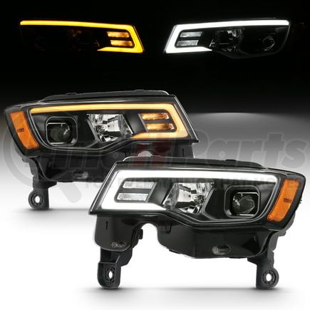111418 by ANZO - Projector Headlight Set; w/Plank Style Switchback; Black w/Amber; Pair;