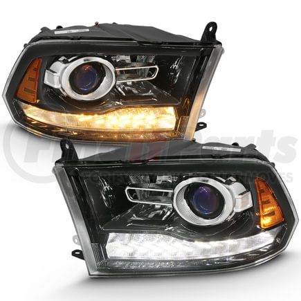 111439 by ANZO - Projector Headlight Set w/Halo; Amber Lens; Black Housing; Pair; w/Plank Style Switchback;