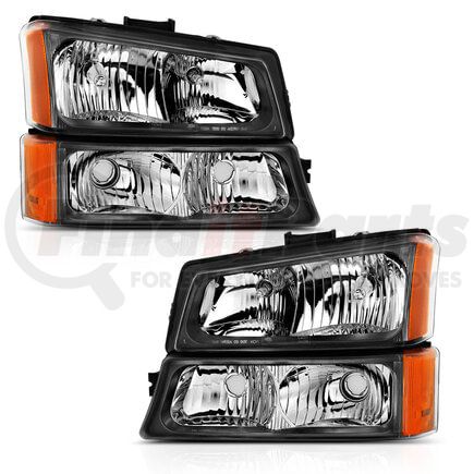 111452 by ANZO - Crystal Headlight Set; Clear Lens; Black w/Amber Housing; 4PCS; w/Corner Lights; Pair;