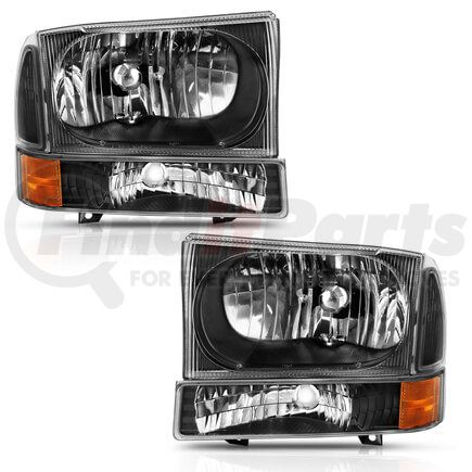 111457 by ANZO - Crystal Headlight Set; Clear Lens; Black w/Amber Housing; w/Corner Lights; w/o Bulb; Pair;