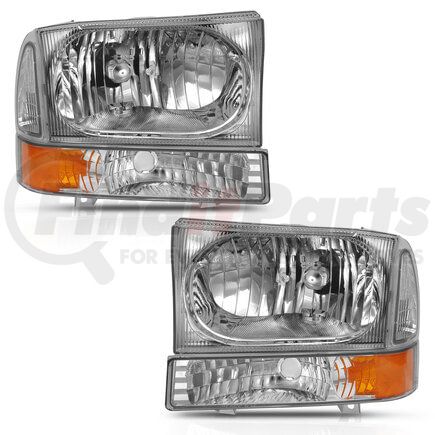 111458 by ANZO - Crystal Headlight Set; Clear Lens; Chrome w/Amber Housing; w/Corner Lights; w/o Bulb; Pair;