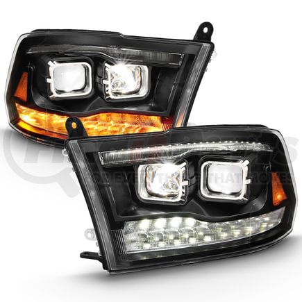 111464 by ANZO - LED Projector Headlight; w/Plank Style Switchback; Black w/Amber; Pair;