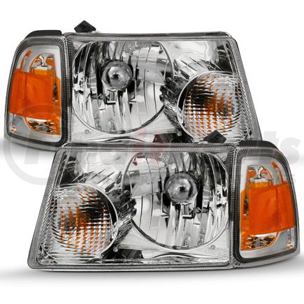 111484 by ANZO - Crystal Headlight Set; Clear Lens; Chrome; Pair; w/Corner Lights; OE Replacement;