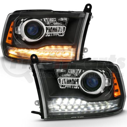 111489 by ANZO - Projector Headlight Set w/Halo; w/Plank Style Switchback; Matte Black; Pair; OE Style;