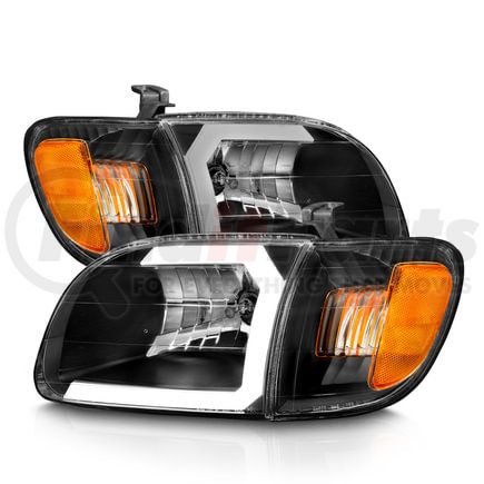 111579 by ANZO - Crystal Headlight Set; Clear Lens; Black Housing; w/Light Bar; Pair;