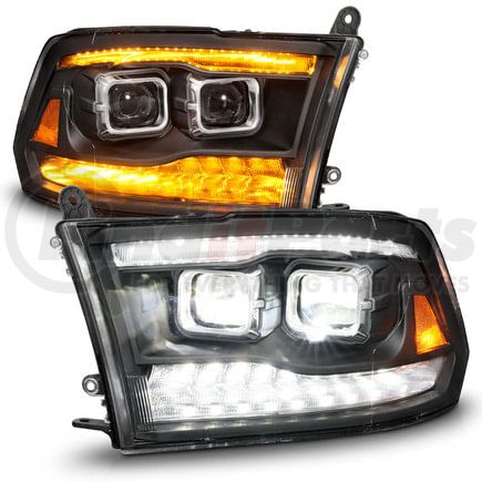 111595 by ANZO - LED Projector Headlight; LED Square; Dual Square Projector; w/Light Bar Switchback; Black Housing;