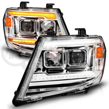111598 by ANZO - Projector Headlight Set; Chrome Headlight; Dual Square Projector; w/Sequential; w/Light Bar Switchback; w/DRL;