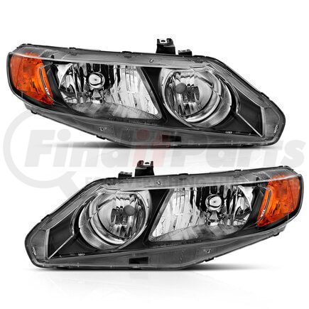 121547 by ANZO - Crystal Headlight Set; Clear Lens; Black w/Amber Housing; Pair; OE Replacement;