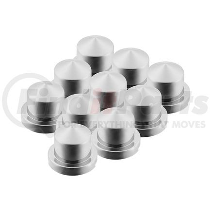 10086P by UNITED PACIFIC - Wheel Lug Nut Cover Set - 9/16" x 1 1/4", Chrome, Plastic, Pointed, Push-On Style