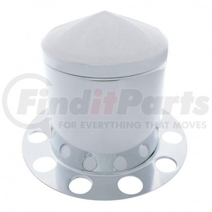 10224 by UNITED PACIFIC - Axle Hub Cover - Rear, Chrome, Pointed, with 1.5" Nut Cover - Steel Wheel