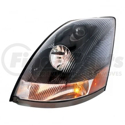 31312 by UNITED PACIFIC - Headlight Assembly - LH, Black Housing, High/Low Beam, HB3/H11/3157 Bulb, with Signal Light, Aerodynamic Lens Design