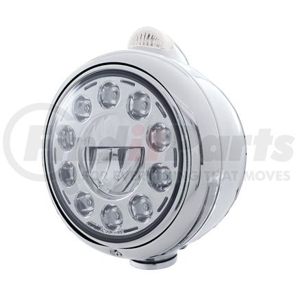 31491 by UNITED PACIFIC - Guide Headlight - 1 High Power, LED, RH/LH, 7", Round, Chrome Housing, Low Beam, with Amber 5 LED Dual Mode Turn Signal Light