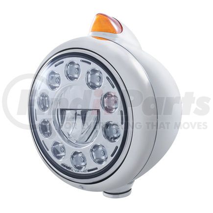 31492 by UNITED PACIFIC - Guide Headlight - 1 High Power, LED, Original Style, RH/LH, 7", Round, Polished Housing, Low Beam, with Amber 5 LED Dual Mode Turn Signal Light