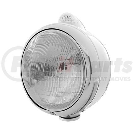 31527 by UNITED PACIFIC - Guide Headlight - 682-C Style, RH/LH, 7", Round, Polished Housing, H6024 Bulb, with Amber 5 LED Signal Light, with Clear Lens