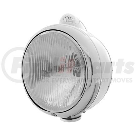 31530 by UNITED PACIFIC - Guide Headlight - 682-C Style, RH/LH, 7", Round, Polished Housing, H4 Bulb, with Amber 5 LED Signal Light, with Clear Lens