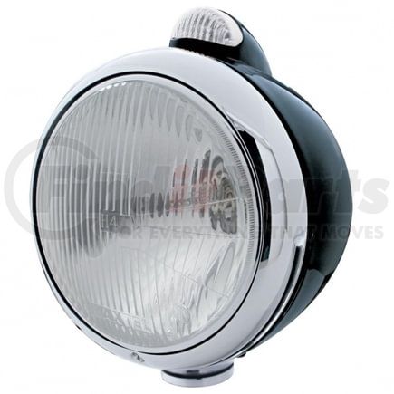 31558 by UNITED PACIFIC - Guide Headlight - 682-C Style, RH/LH, 7", Round, Powdercoated Black Housing, H4 Bulb, with Amber 5 LED Signal Light, with Clear Lens