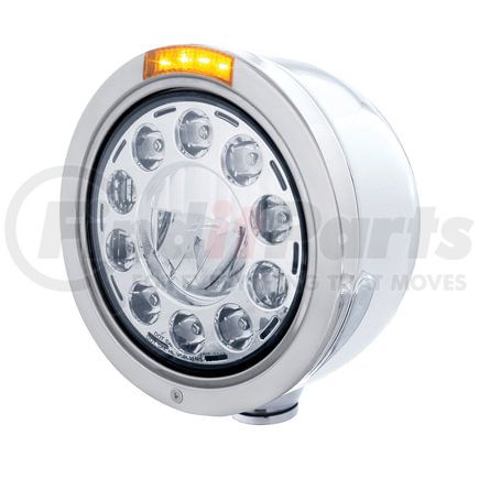 31568 by UNITED PACIFIC - Headlight - 1 High Power, LED, Half-Moon, RH/LH, 7 in. Round, Polished Housing, with Bullet Style Bezel, with Dual Function 4 Amber LED Signal Light with Amber Lens