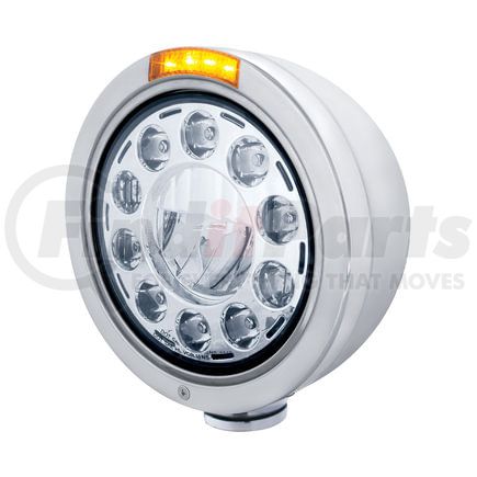 31574 by UNITED PACIFIC - Headlight - 1 High Power, LED, RH/LH, 7 in. Round, Polished Housing, with Bullet Style Bezel, with Single Function 4 Amber LED Signal Light with Amber Lens