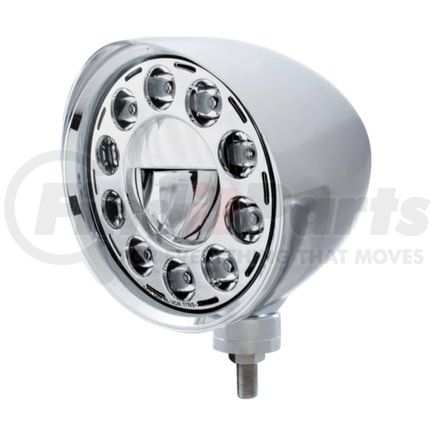 31583 by UNITED PACIFIC - Headlight - Motorcycle, "Chopper", RH/LH, 7" Round, Chrome Housing, Low Beam, with Billet Style Bezel and Smooth Visor, 1 High Power LED