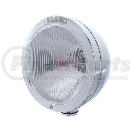 31741 by UNITED PACIFIC - Headlight - RH/LH, 7", Round, Polished Housing, H4 Bulb, with Bullet Style Bezel, with 4 Amber LED Signal Light with Clear Lens