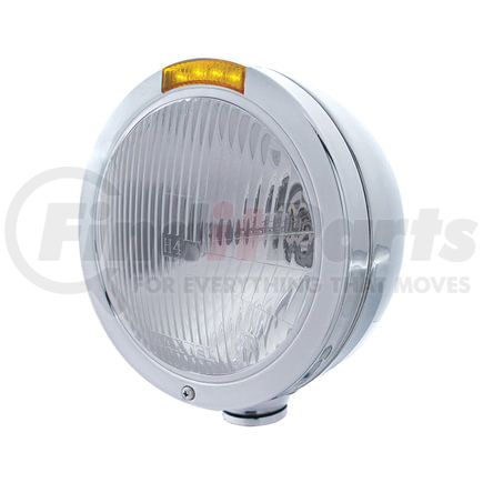 31740 by UNITED PACIFIC - Headlight - RH/LH, 7", Round, Polished Housing, H4 Bulb, with Bullet Style Bezel, with 4 Amber LED Signal Light with Amber Lens