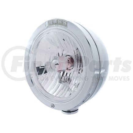 31744 by UNITED PACIFIC - Headlight - RH/LH, 7", Round, Polished Housing, Crystal H4 Bulb, with Bullet Style Bezel, with 4 Amber LED Signal Light with Clear Lens