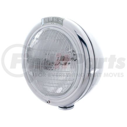 31750 by UNITED PACIFIC - Headlight - RH/LH, 7", Round, Polished Housing, 6014 Bulb, with 4 Amber LED Signal Light with Clear Lens