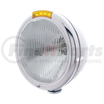31770 by UNITED PACIFIC - Headlight - RH/LH, 7", Round, Chrome Housing, H4 Bulb, with 4 Amber LED Signal Light with Amber Lens