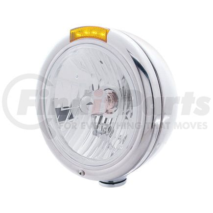 31773 by UNITED PACIFIC - Headlight - RH/LH, 7", Round, Chrome Housing, Crystal H4 Bulb, with 4 Amber LED Signal Light with Amber Lens