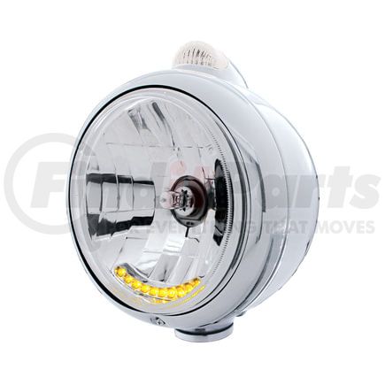 32041 by UNITED PACIFIC - Guide Headlight - 682-C Style, RH/LH, 7", Round, Chrome Housing, H4 Bulb, with 10 Amber LED Accent Light and Top Mount, Dual-Function 6 LED Light, Clear Lens