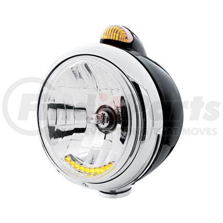 32044 by UNITED PACIFIC - Guide Headlight - 682-C Style, RH/LH, 7", Round, Powdercoated Black Housing, H4 Bulb, with 10 Amber LED Accent Light and Top Mount, Dual-Function 6 LED Light, Amber Lens