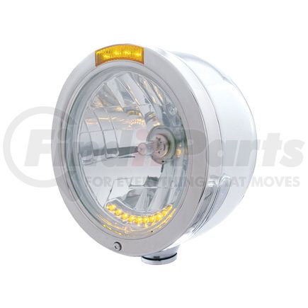 32095 by UNITED PACIFIC - Headlight - Half-Moon, RH/LH, 7", Round, Polished Housing, H4 Bulb, with Bullet Style Bezel, with 10 Amber LED Accent Light and 4 LED Dual Mode Turn Signal Light, with Amber Lens