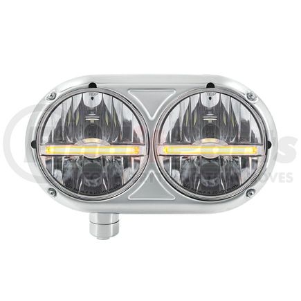 32142 by UNITED PACIFIC - Headlight Assembly - LH, LED, 5-3/4", Polished Housing, High/Low Beam, with Amber LED Position Light Bar