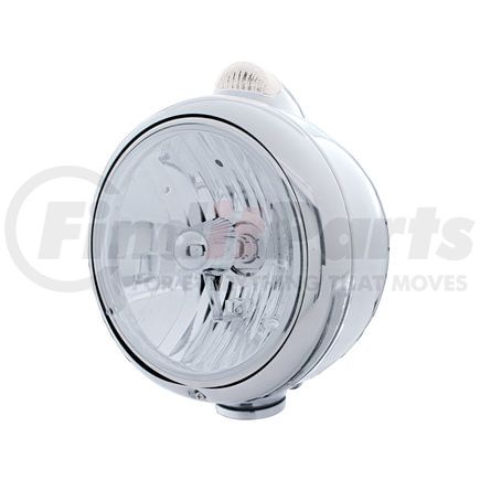 32397 by UNITED PACIFIC - Guide Headlight - 682-C Style, RH/LH, 7", Round, Polished Housing, Crystal H4 Bulb, with Top Mount, 5 LED Dual Mode Signal Light, Clear Lens