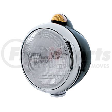 32410 by UNITED PACIFIC - Guide Headlight - 682-C Style, RH/LH, 7", Round, Powdercoated Black Housing, 6014 Bulb, with Top Mount, 5 LED Dual Mode Signal Light, Amber Lens