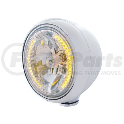 32419 by UNITED PACIFIC - Guide Headlight - 682-C Style, RH/LH, 7", Round, Chrome Housing, H4 Bulb, with 34 Bright Amber LED Position Light