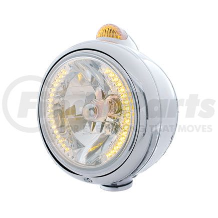 32426 by UNITED PACIFIC - Guide Headlight - 682-C Style, RH/LH, 7", Round, Chrome Housing, H4 Bulb, with 34 Bright Amber LED Position Light and Top Mount, 5 LED Dual Mode Signal Light, Amber Lens