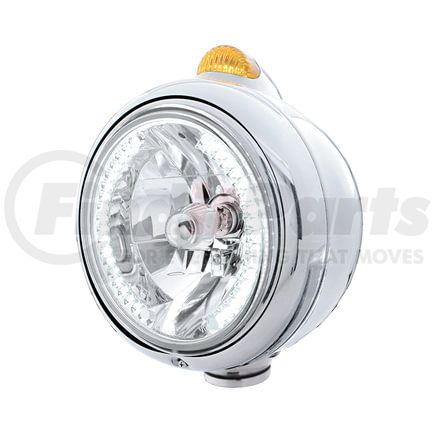 32434 by UNITED PACIFIC - Guide Headlight - 682-C Style, RH/LH, 7", Round, Polished Housing, H4 Bulb, with 34 Bright White LED Position Light and Top Mount, 5 LED Dual Mode Signal Light, Amber Lens