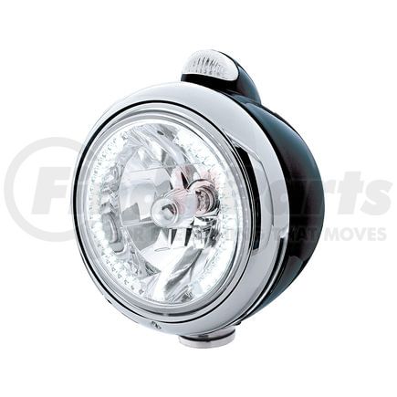 32443 by UNITED PACIFIC - Guide Headlight - 682-C Style, RH/LH, 7", Round, Powdercoated Black Housing, H4 Bulb, with 34 Bright White LED Position Light and Top Mount, 5 LED Dual Mode Signal Light, Clear Lens
